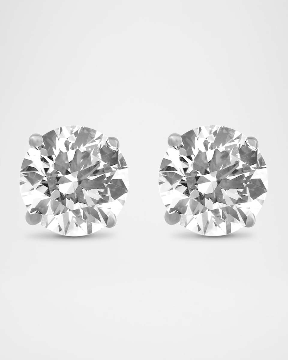 Lab Grown Diamond 18K White Gold Round Stud Earrings, 2.0tcw